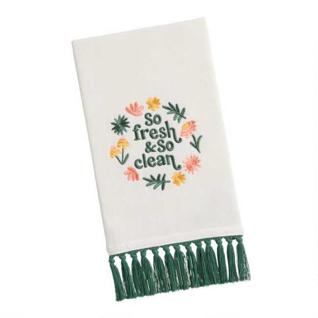 White Floral Fresh & Clean Terry Hand Towel | World Market
