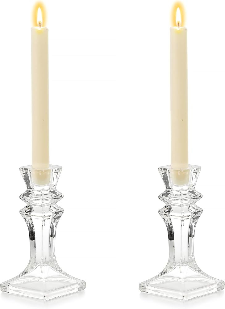 Romadedi Candlestick Holders Crystal Glass: Taper Candle Holder Set of 2 Clear Elegant Design Cof... | Amazon (US)
