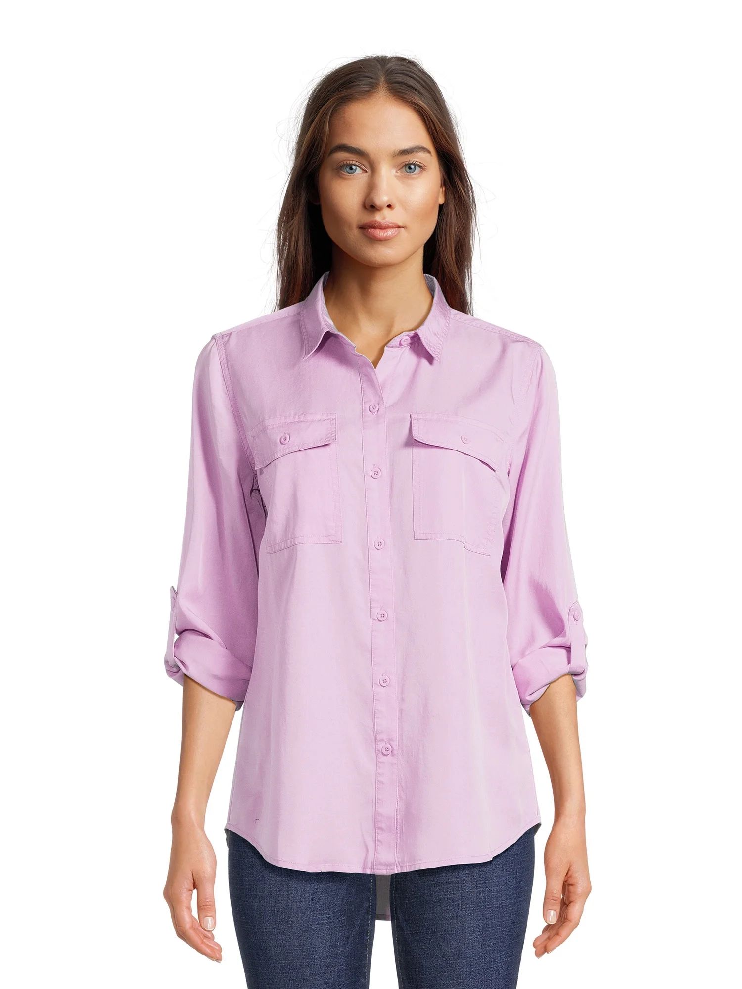 Time and Tru Women’s Button Front Utility Shirt, Sizes XS-XXXL | Walmart (US)