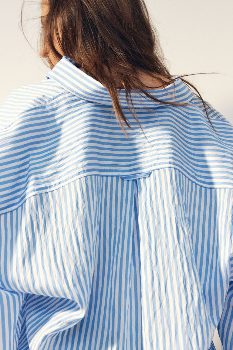 Oversized Shirt - Long sleeve - Long - Blue/white striped - Ladies | H&M US | H&M (US + CA)