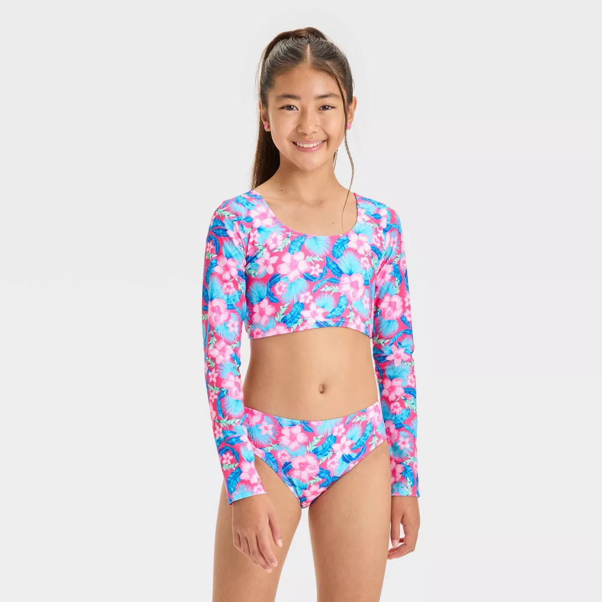 Girls' Floral Printed Rash Guard Set - art class™ | Target