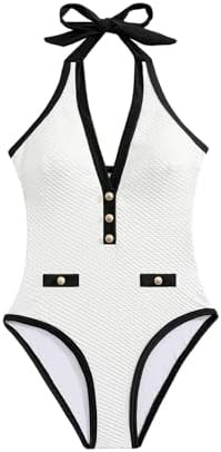 Floerns Women's One Piece Swimsuit Textured Halter Neck Tummy Control Bathing Suit | Amazon (US)