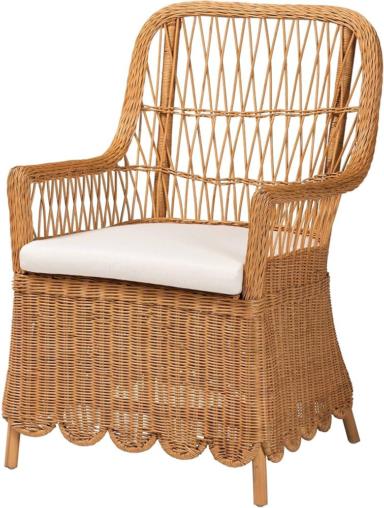 bali & pari Teresa Scalloped Natural Rattan Arm Chair, Light Honey | Amazon (US)