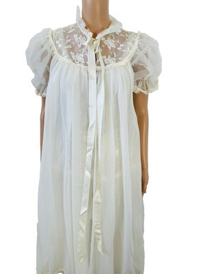Vintage Bridal Honeymoon Peignoir 2pc Set Sheer Robe Lace Chiffon Nightgown S/M  | eBay | eBay US