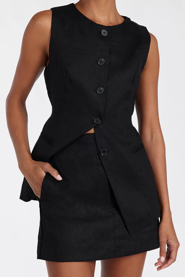 BLOOM BLACK LINEN MINI SKIRT | DISSH