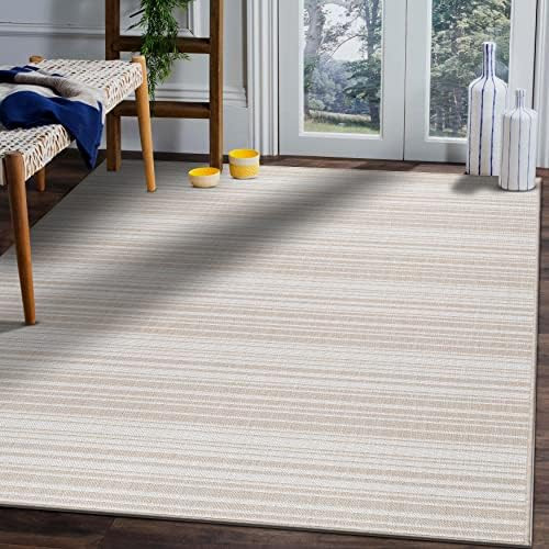 Beverly Rug Waikiki Collection Indoor/Outdoor Stripes Area Rug, 5'3x7'0 - Beige / White - WKK20501 | Amazon (US)