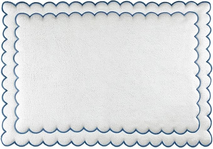 1Pcs Scalloped Bath Mat Towel 100% Cotton Scallop Bathroom Rug White Bath Rugs Cute Embroidery Pr... | Amazon (US)