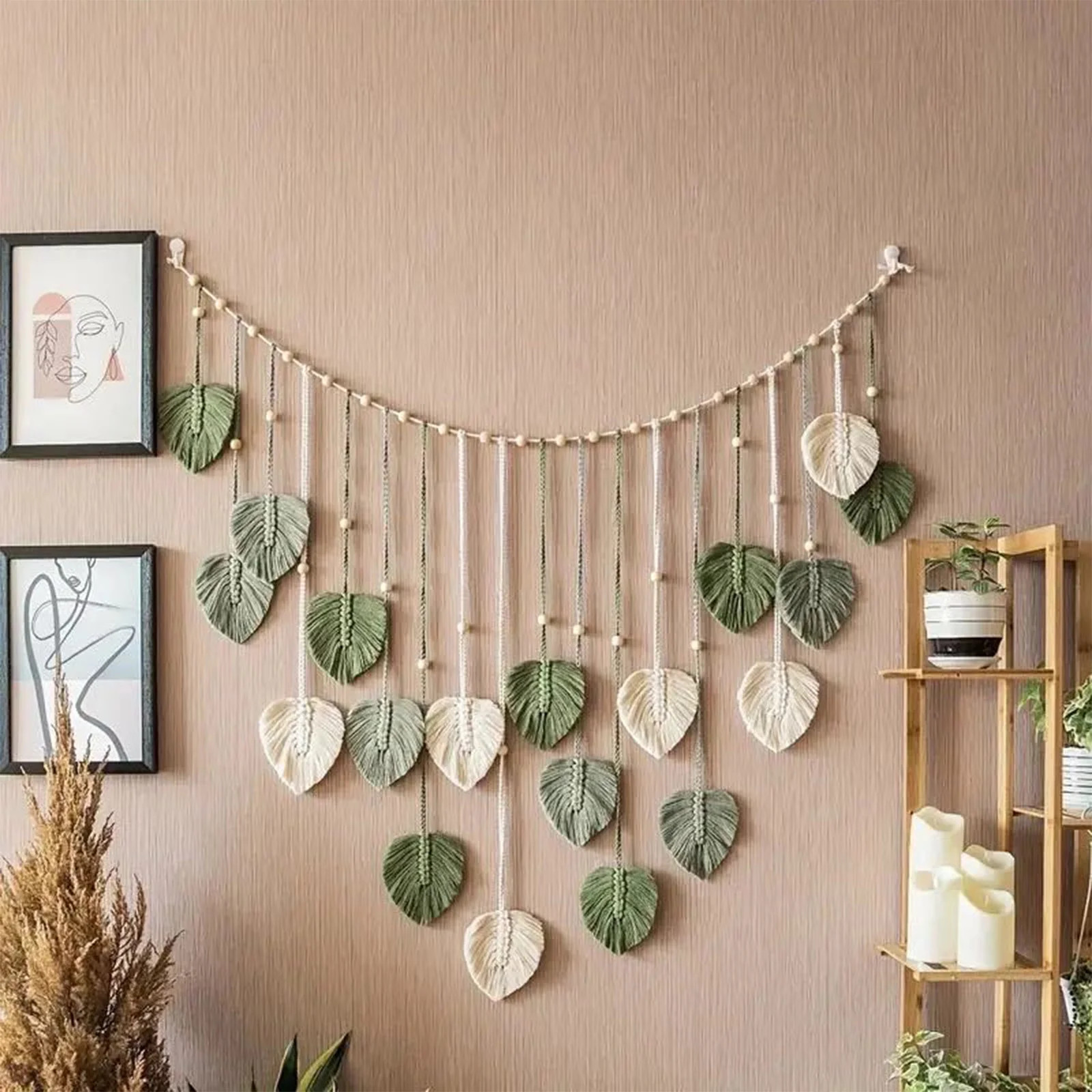 Ranliy Macrame Wall Hanging,Leaves Woven Tapestry, Feather Handmade Tassels Boho Wall Decor,Leave... | Walmart (US)