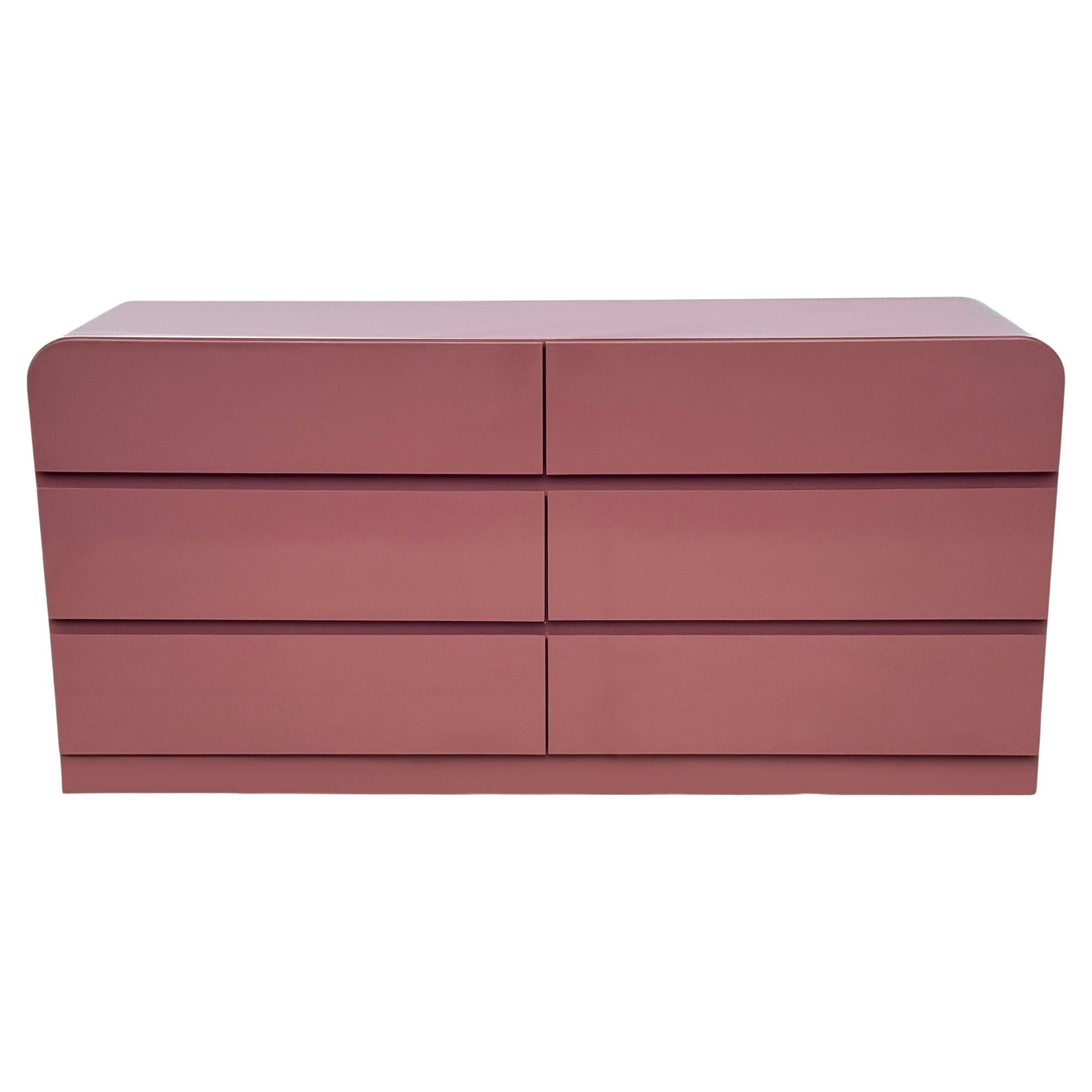 1980's Mid Century Post Modern Dusty Pink Rose Double Dresser or Credenza | 1stDibs