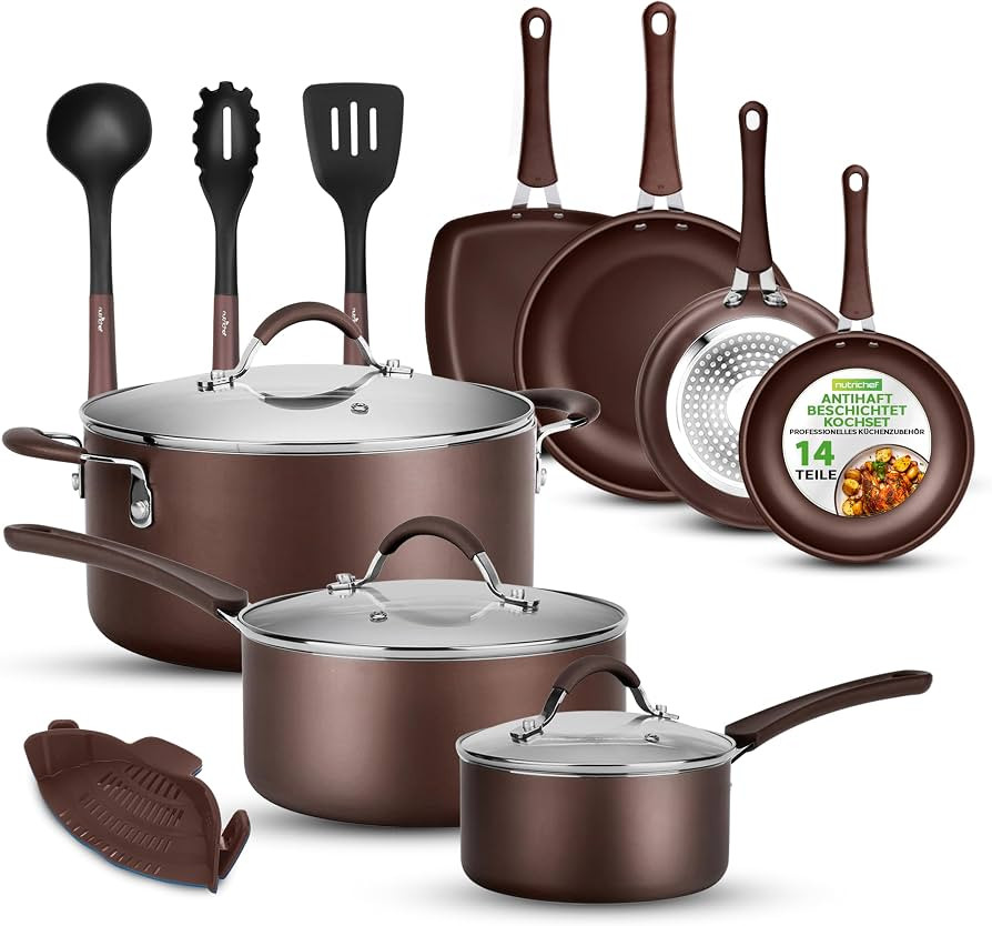 Nutrichef Pfannen & Induktions T\u00f6pfe Set, 14-Teiliges Pfannenset & Topfset Induktion,T\u00f6... | Amazon (DE)