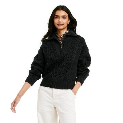 Women's Quarter Zip Cableknit Pullover Sweater - Nili Lotan x Target Black | Target