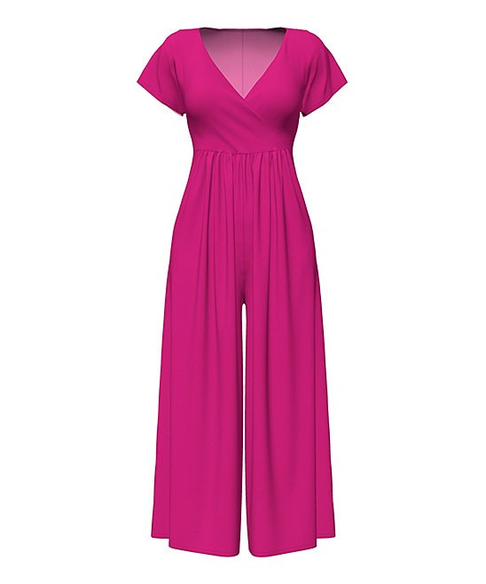Bella Flore Women's Jumpsuits HOT - Hot Pink Midi Palazzo Jumpsuit - Plus | Zulily