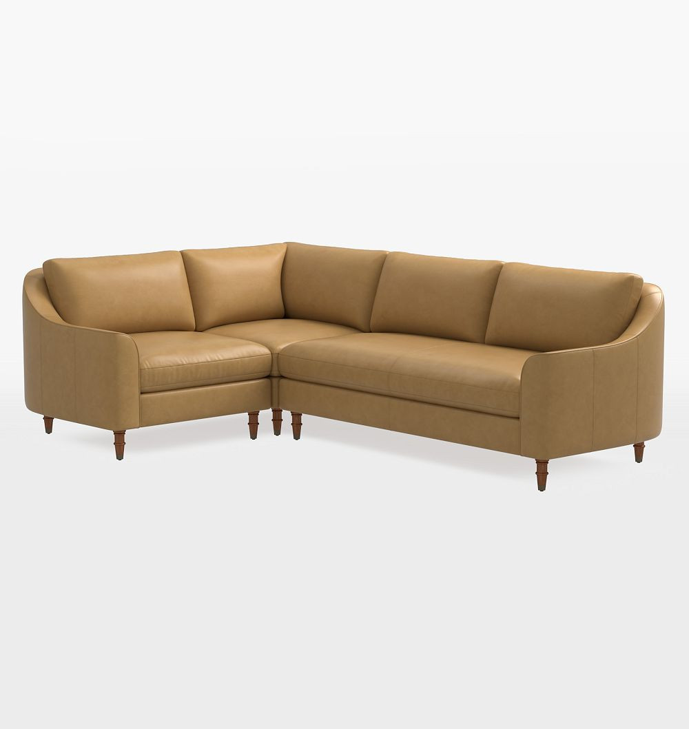 Luisa Leather 3-Piece L-Shape Sectional, Right Arm Sectional - Bench Cushion - Echo Leather Fawn | Rejuvenation