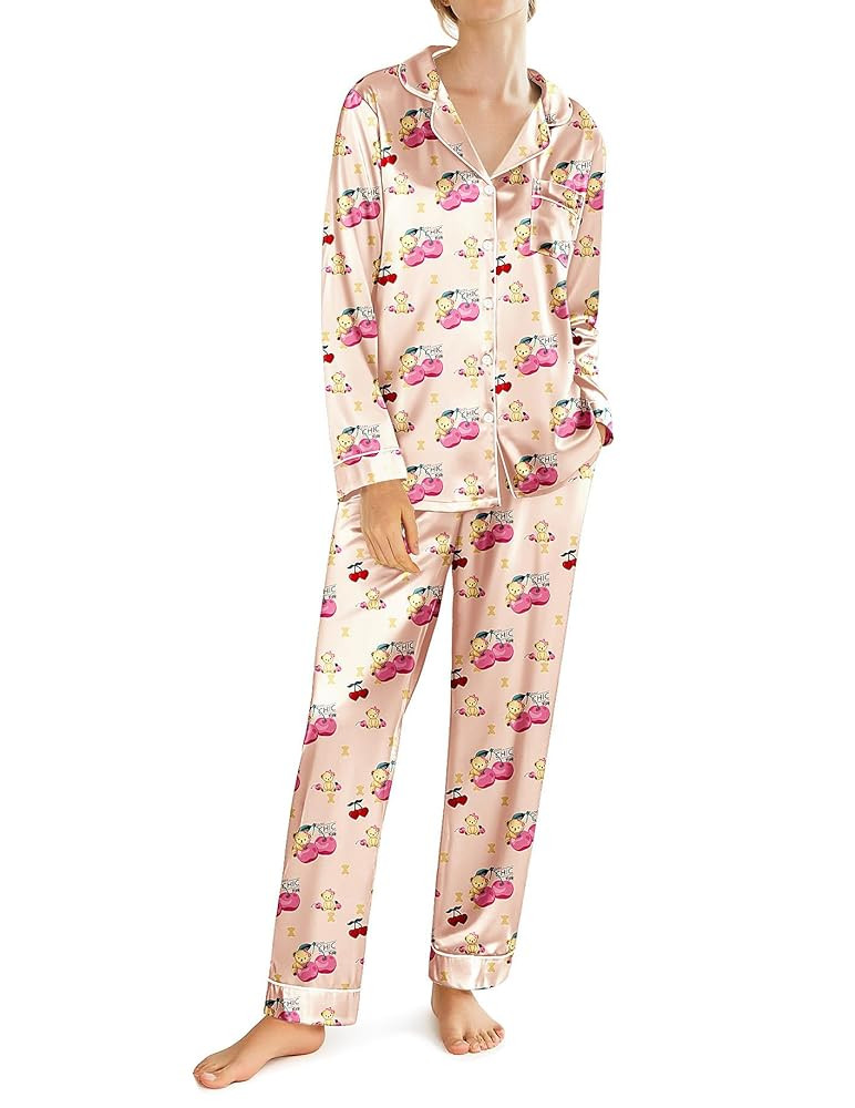 Ekouaer Silk Satin Pajamas for Women Teddy Bear Pjs Set Button Down Long Sleeve Loungewear Cute S... | Amazon (US)