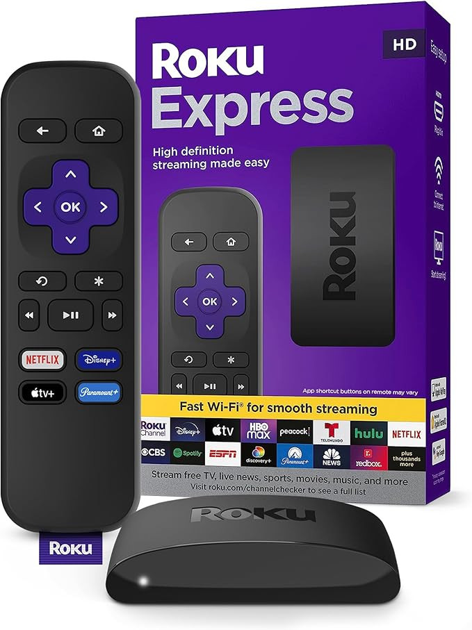 Roku Express | HD Roku Streaming Device with Standard Remote (no TV controls), Free & Live TV | Amazon (US)
