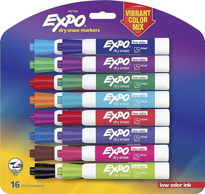 EXPO Low Odor Dry Erase Markers, Chisel Tip, Assorted Colors, 16 Count             
             ... | Amazon (US)