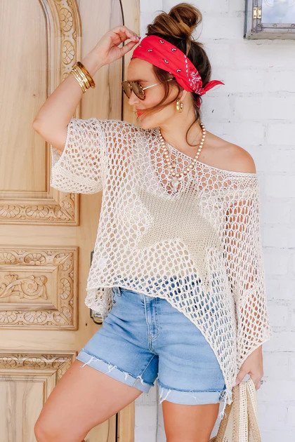 Dream Chaser Crotchet Star 3/4 Sleeve Top | The Willow Tree