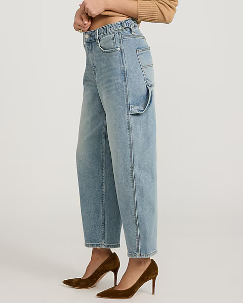 Mid Rise Light Wash Side Tab Barrel Jeans | Express