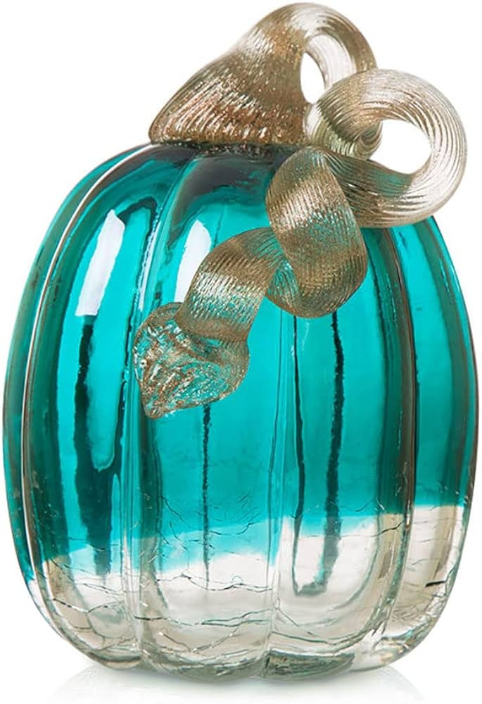 glitzhome Hand Blown Crackle Glass Pumpkin Elegant Table Accent for Fall Harvest & Thanksgiving D... | Amazon (US)