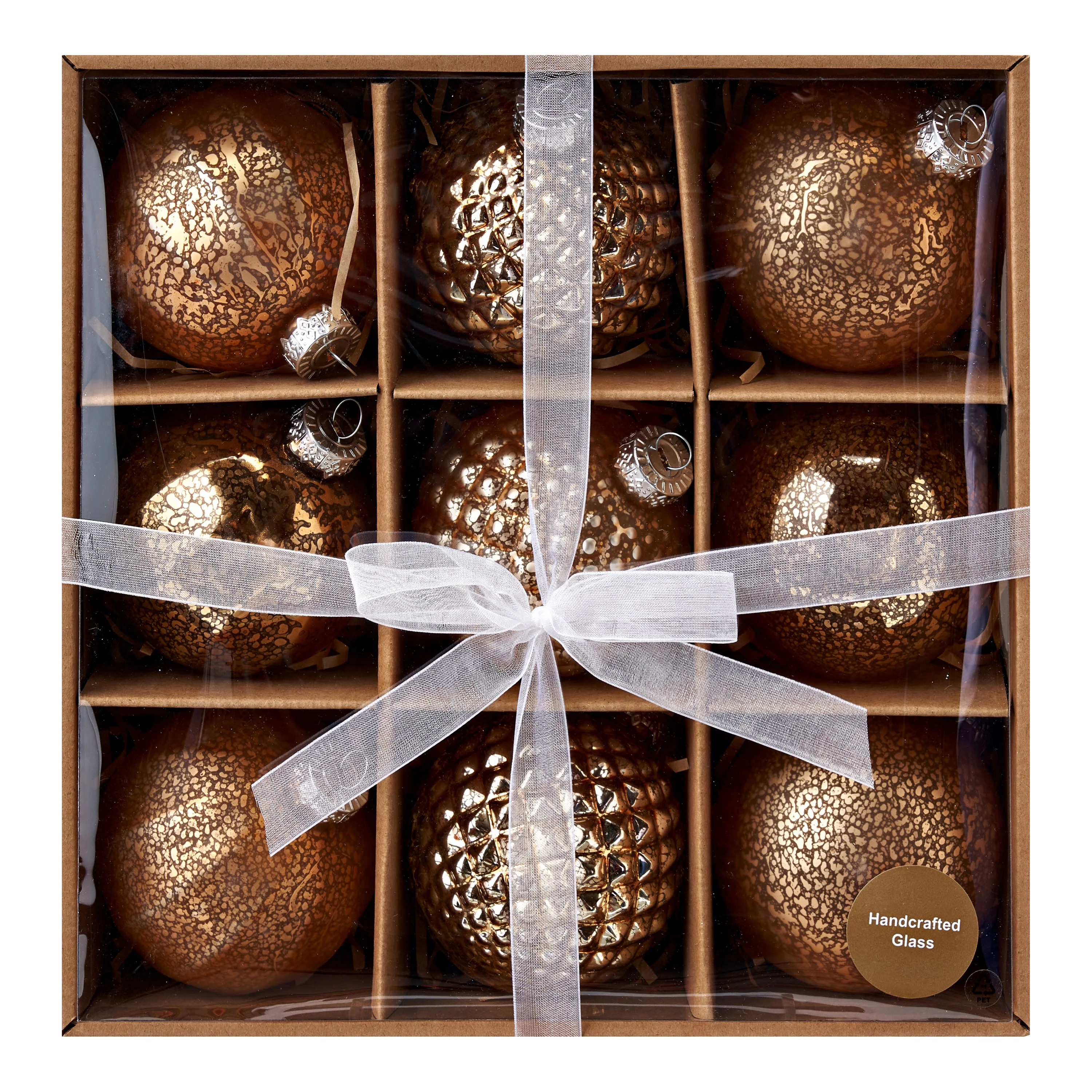 Holiday Time Handcrafted Glass Christmas Ornaments, Copper, 9 Count | Walmart (US)