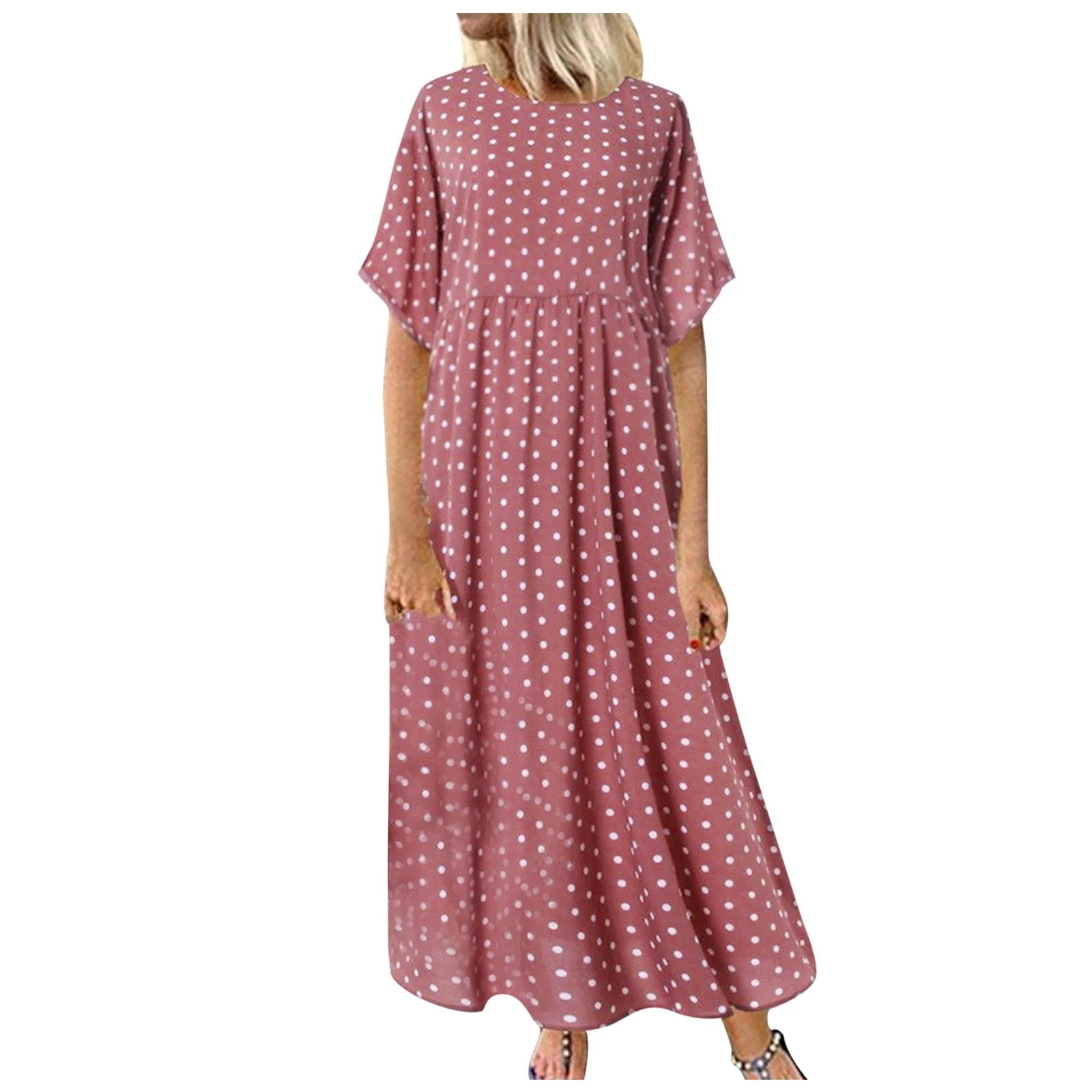 Outfmvch Plus Size Summer Dresses Maxi Dresses for Women 2023 Cal Short Sleeve Polka Dot Printed ... | Walmart (US)