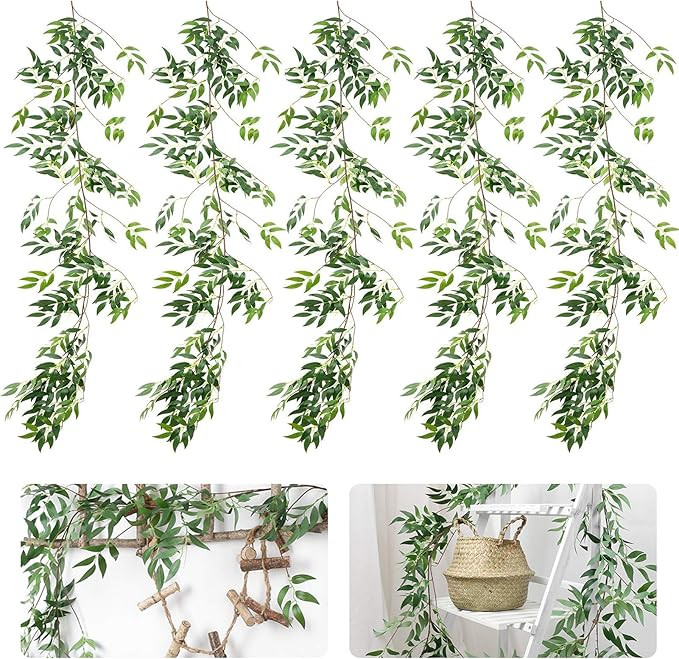 5 Pack (28ft) Artificial Willow Leaves Vines Twigs- Fake Silk Hanging Willow Plant Greenery Garla... | Amazon (US)