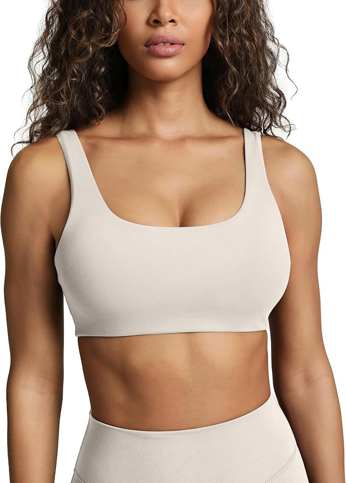 PAVOI ACTIVE Buttery Soft Sports Bras for Women - High Support Low Scoop Neck U Back Padded Yoga ... | Amazon (US)
