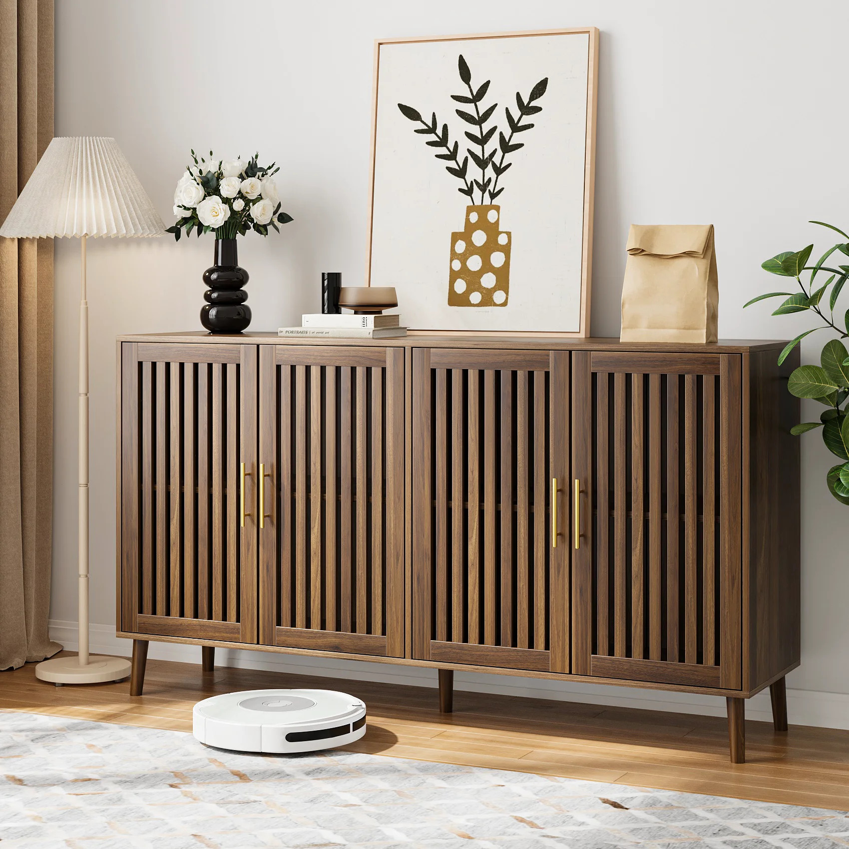 Semiocthome Sideboards and Buffets with 4 Doors and Adjustable Shelve,Coffee Bar for Kitchen, Wal... | Walmart (US)