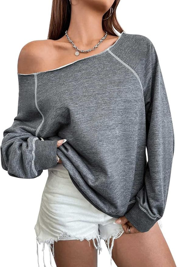 Women's Off The Shoulder Sweatshirts Long Sleeve Pullover Tops Trendy Y2k Fall Tops | Amazon (US)