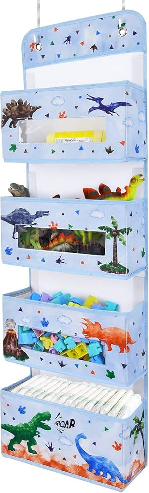Watercolor Dinosaur Door Organizer - 39” x 12” Clear Window Pockets Organizers for Baby Boys ... | Amazon (US)