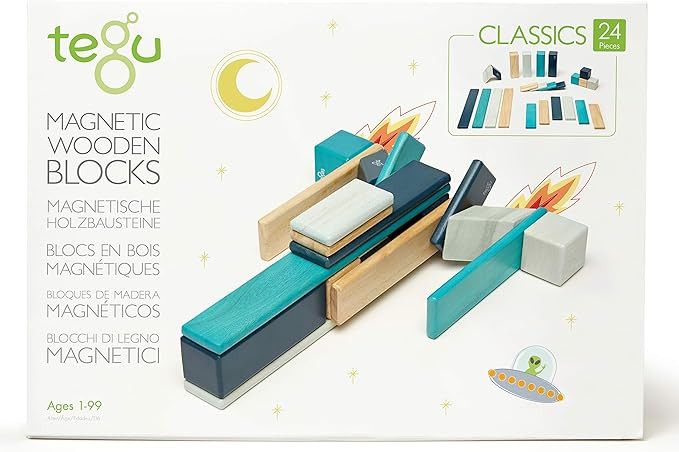24 Piece Tegu Magnetic Wooden Block Set, Blues | Amazon (US)