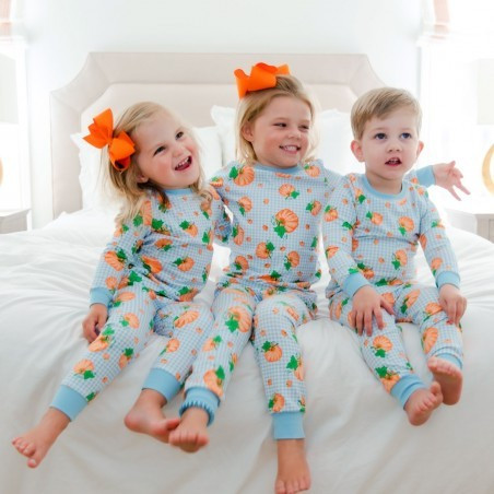 Pumpkin Knit Loungewear Light Blue Gingham | Classic Whimsy