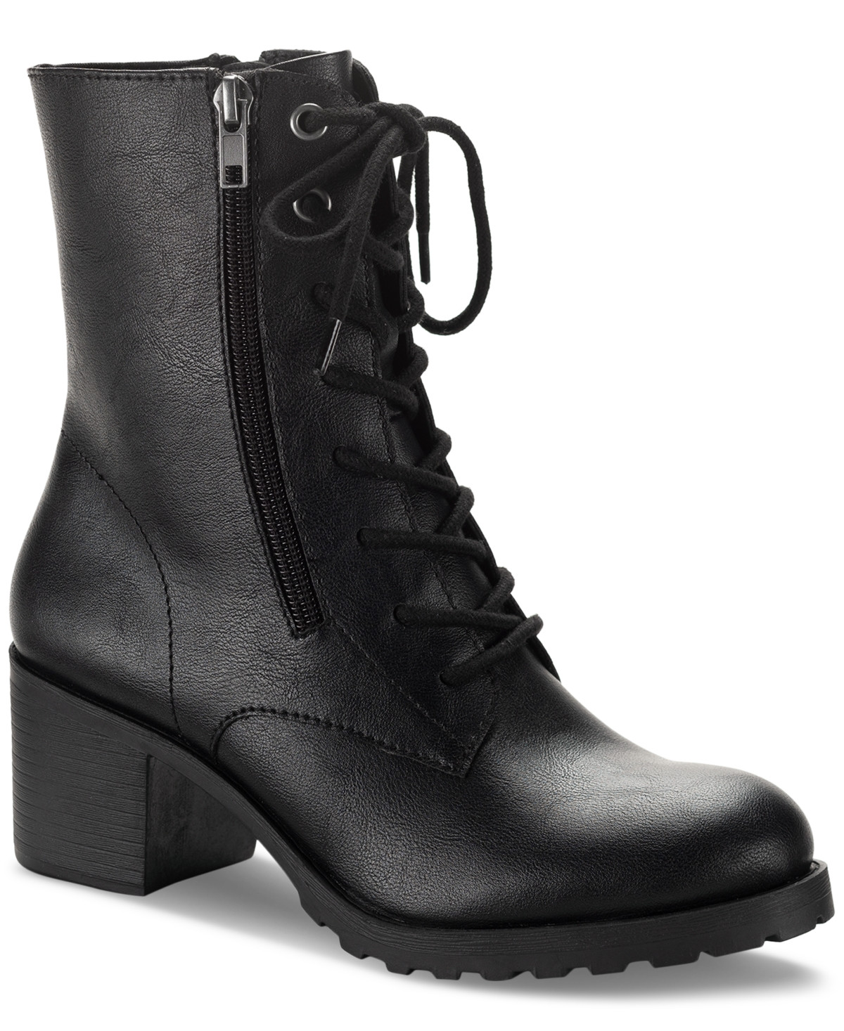 Sun + Stone Women's Sheilaa Lace-Up Zip Lug Combat Booties, Created for Macy's - Black | Macy's