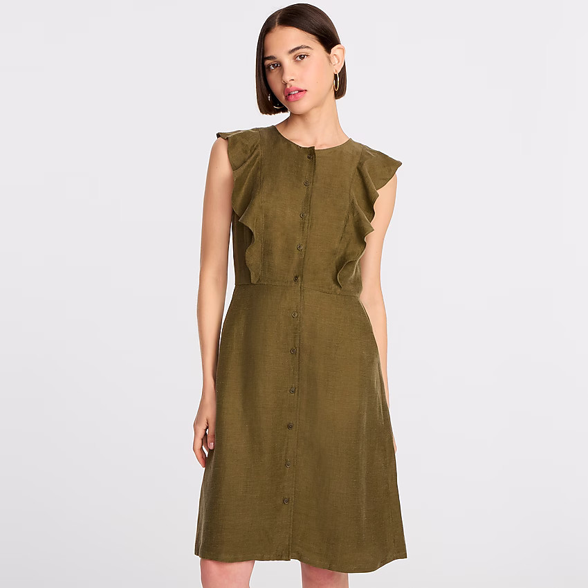Ruffle-sleeve linen-cupro dress | J. Crew US