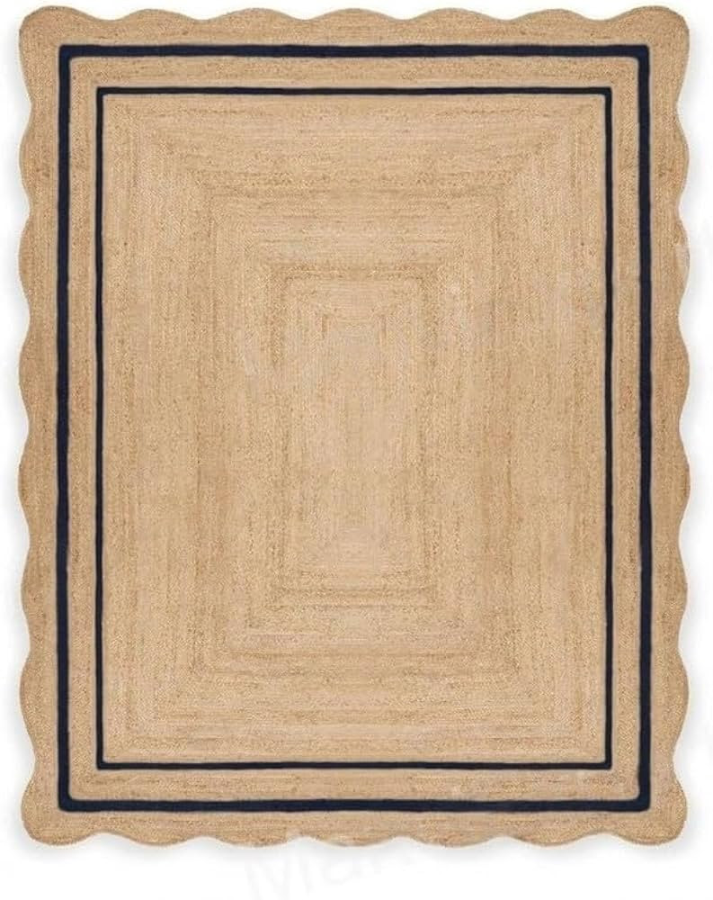 Sanwariya Natural Jute Scalloped Bohemian Decor Handwoven Custom Decorative Rug (BD1) (7x9 ft-BLK... | Amazon (US)