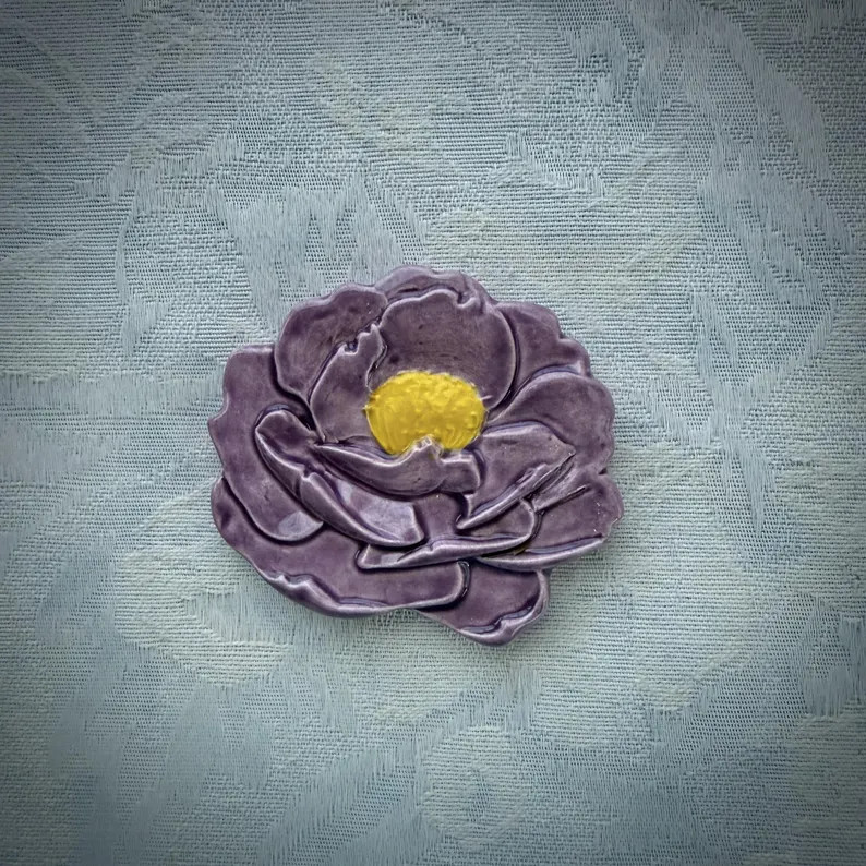 Large Purple Ceramic Rose, Hand Painted Art Tile, Garden Mosaic Supply - Etsy | Etsy (US)