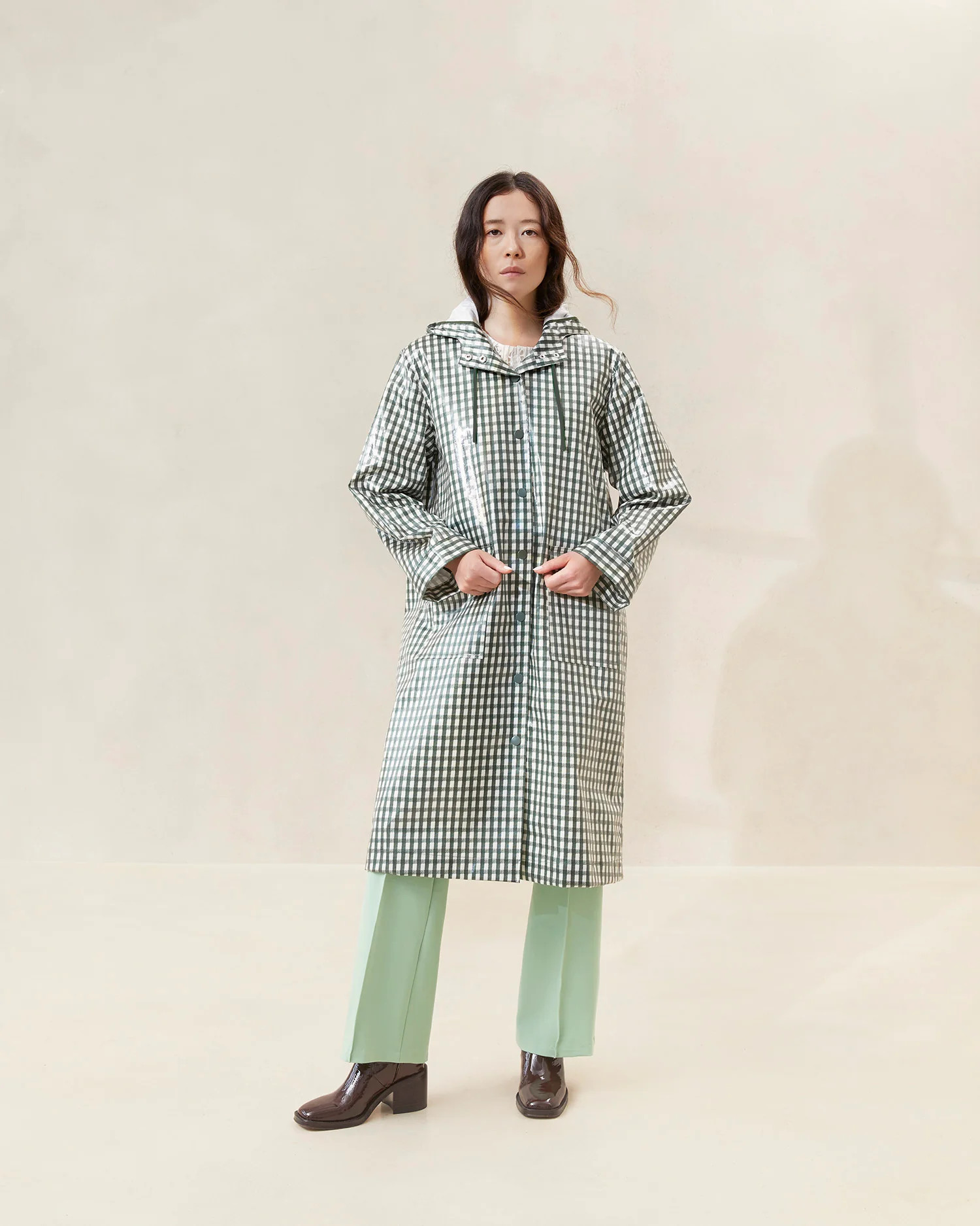 Kat Evergreen Gingham Rain Coat | Loeffler Randall