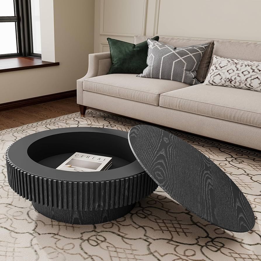 \u03c631.5 Round Coffee Table with Storage, Wood Veneered Pedestal End Table for Living Room, Mod... | Amazon (US)