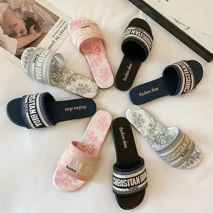 Slide Designer Womens Sandals Mens Slippers Flip Flops Luxury Flat Thick Bottom Embroidery Printe... | DHGate