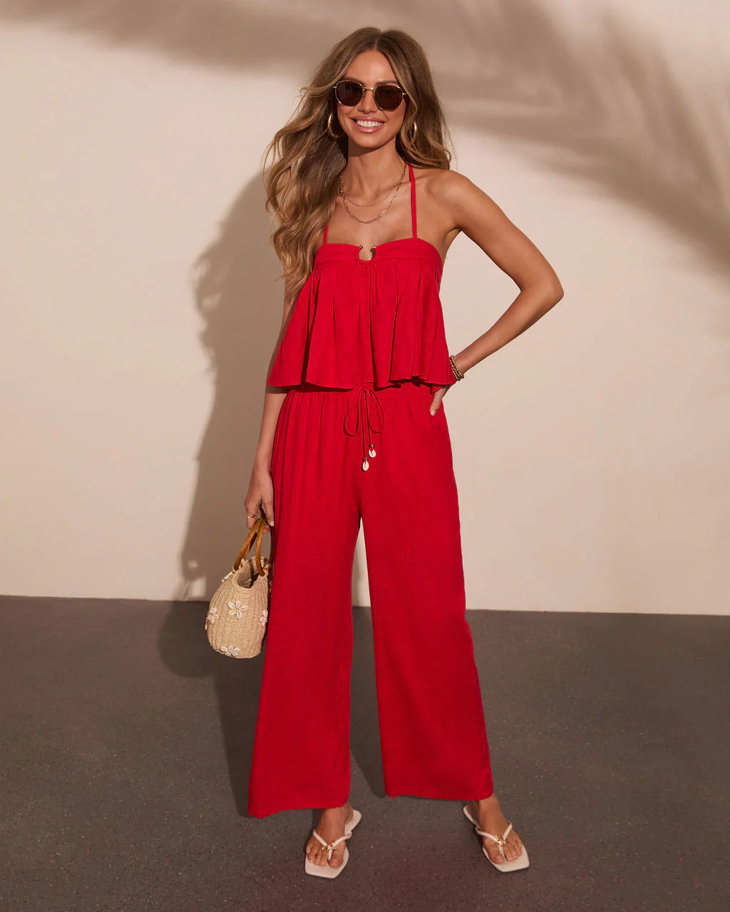 Poolside Darling Linen Blend Wide Leg Drawstring Pants | VICI