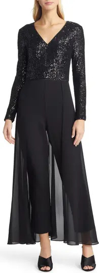 Eliza J Sequin Bodice Long Sleeve Overlay Jumpsuit | Nordstromrack | Nordstrom Rack