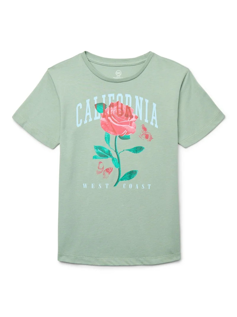 Wonder Nation Girls California Rose Graphic Tee, Sizes 4-20 | Walmart (US)