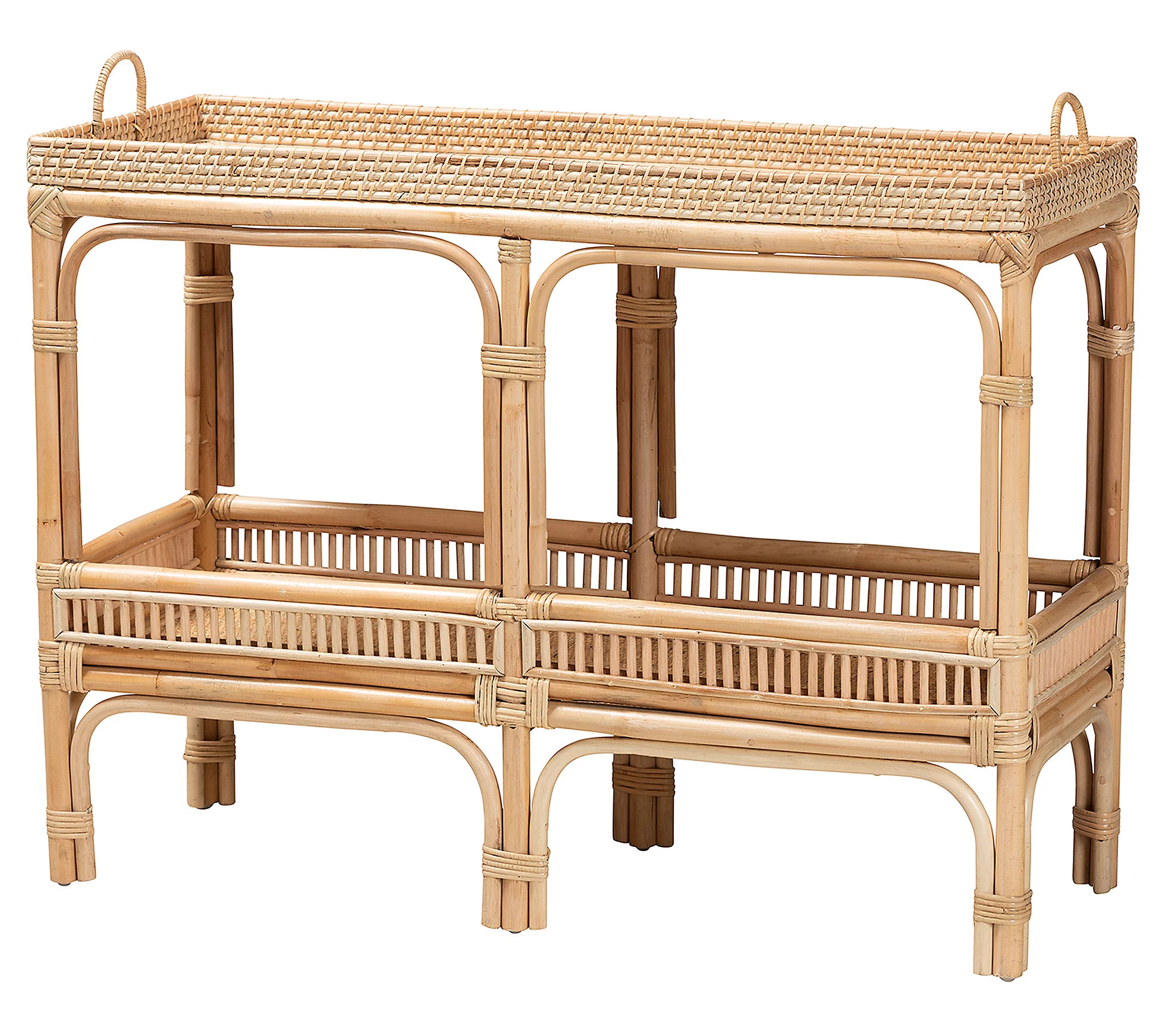 Baxton Studio Lombok Natural Brown Rattan Conso le Table | QVC