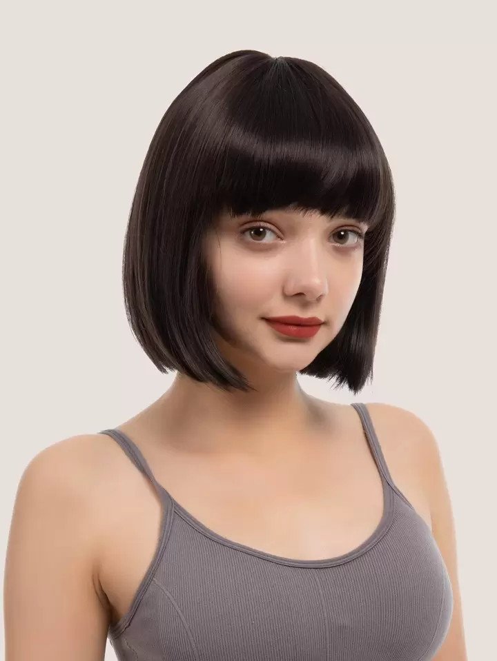 20 "short black wavy wig with bangs for women Cosplay wigs for natural everyday use | SHEIN