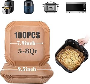 GOAUS Air Fryer 100 Pcs Square Paper Liners Disposable Large for 5 to 8 Qt Basket, 7.9 inch Unble... | Amazon (US)