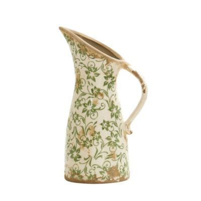 Nearly Natural 10-Inch Tuscan Ceramic Green Scroll Pitcher Vase | Belk