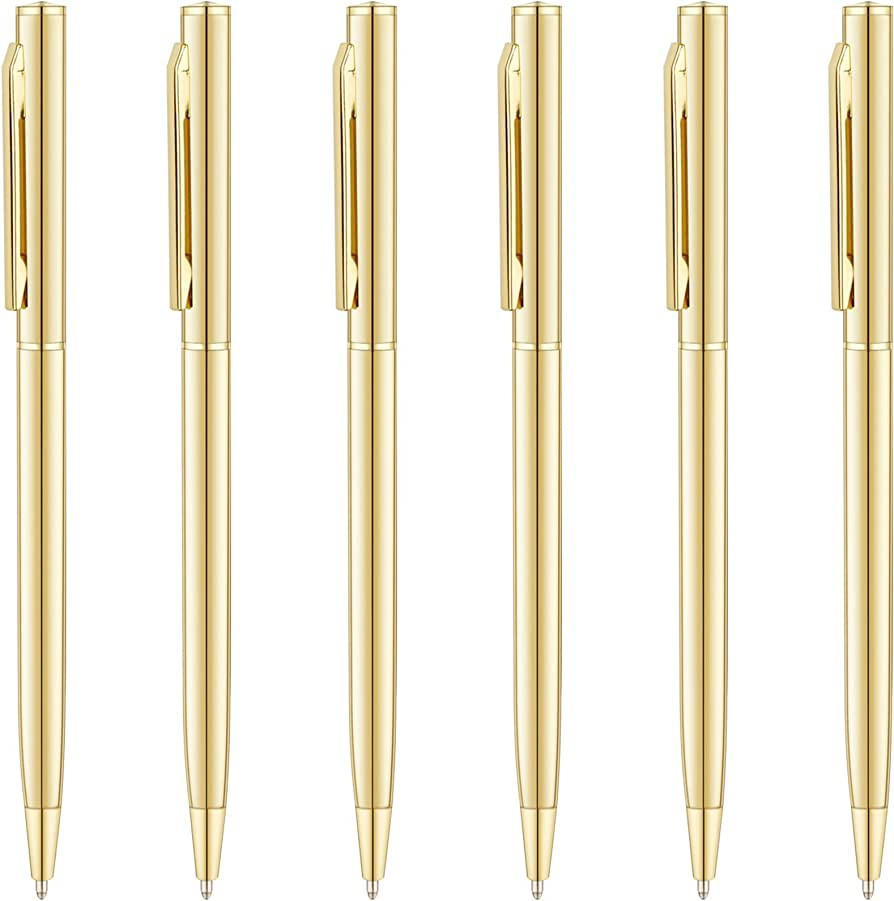 Unibene 6 Pack Gold Slim Ballpoint Pens Black ink Medium Point(1 mm), Nice Gift for Wedding Busin... | Amazon (US)