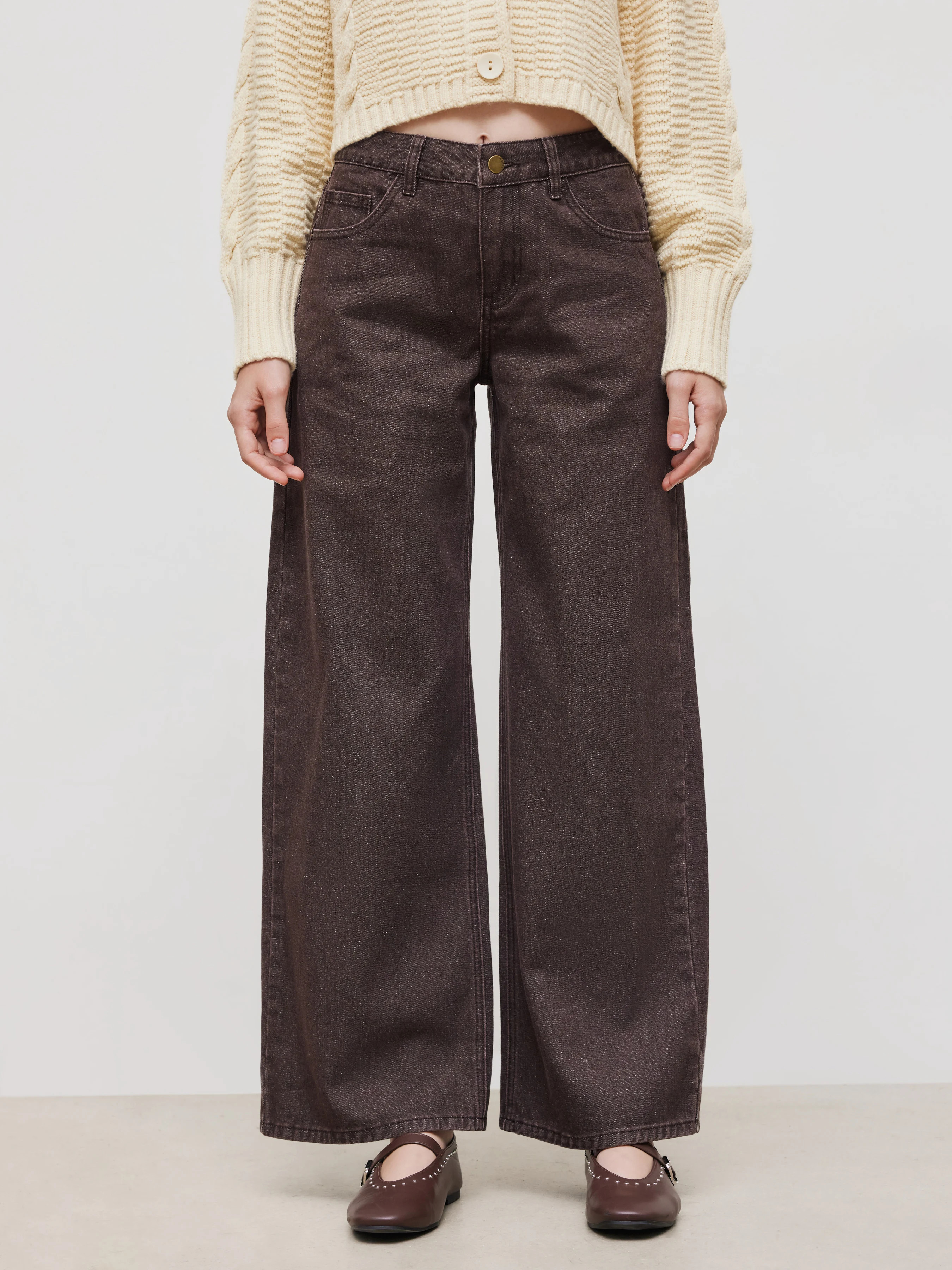 Denim Denim Low Rise Solid Pocket Baggy Jeans For School | Cider