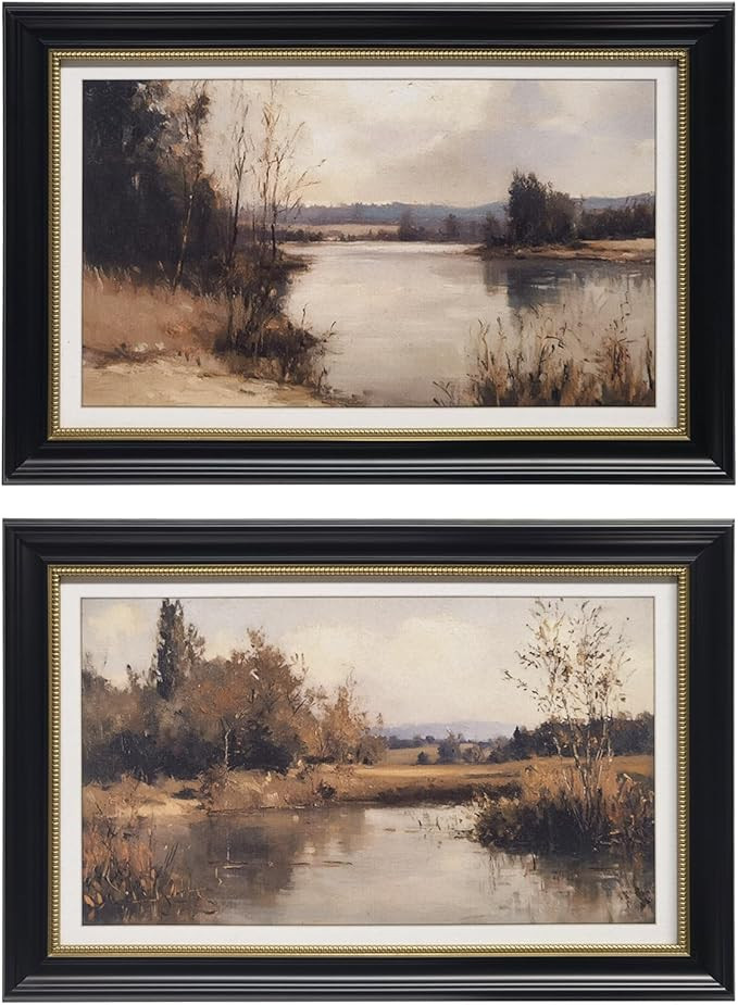 Gatheroad Black Gold Framed Wall Art Set of 2, Horizontal Nature Wilderness Canvas Prints | Farmh... | Amazon (US)