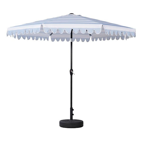 Chambray & White Cabana Stripe Scallop Crank & Tilt Round Patio Umbrella, 9' | At Home